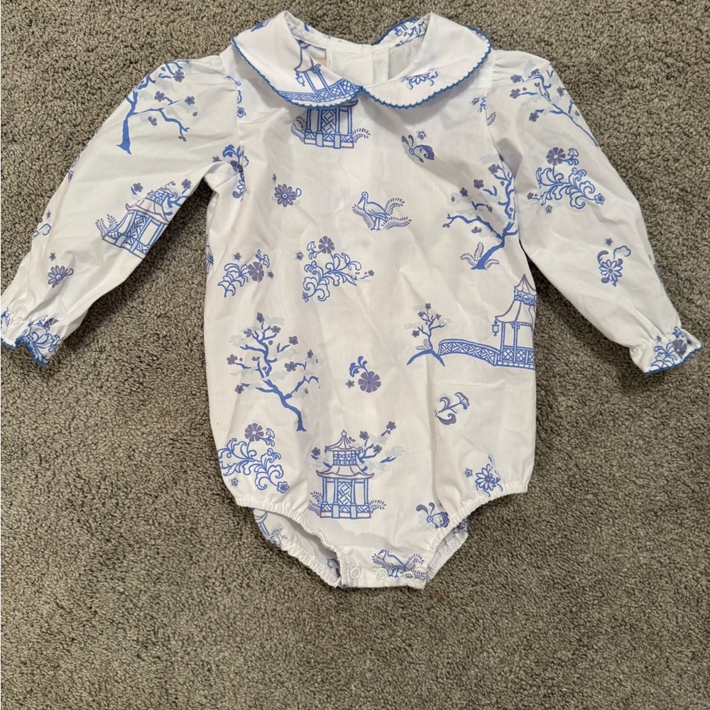 The Beaufort Bonnet Company Blue and White Patterned Bodysuit